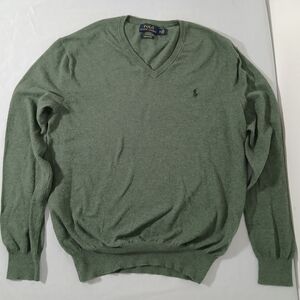 Polo by Ralph Lauren Men's Olive V-Neck Sweater Medium